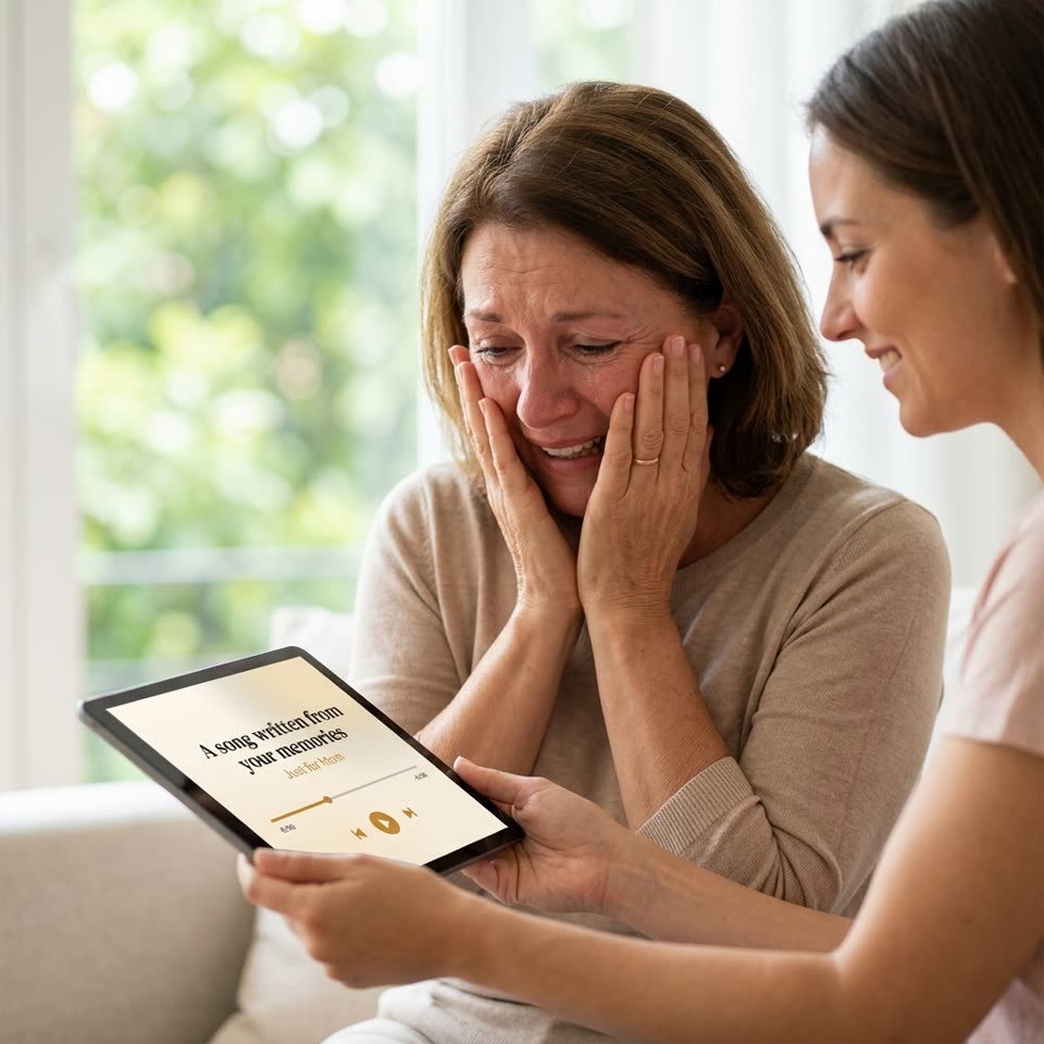 Mum reacting to her personalised song